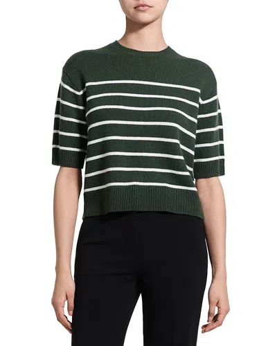 Theory Cropped Cashmere Crewneck Sweater Tee In Green