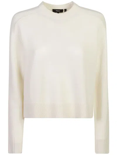 Theory Cropped Cashmere Sweater In White