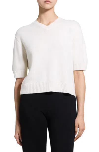 Theory Cropped Cashmere V-neck Sweater In Neutral
