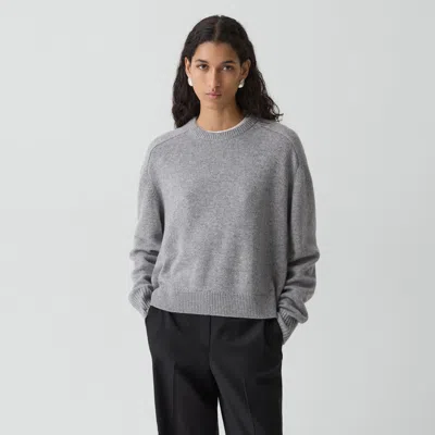 Theory Cropped Crewneck Sweater In Cashmere In Gray
