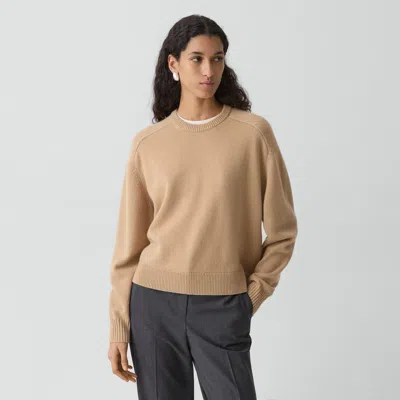 Theory Cropped Crewneck Sweater In Cashmere In Nude