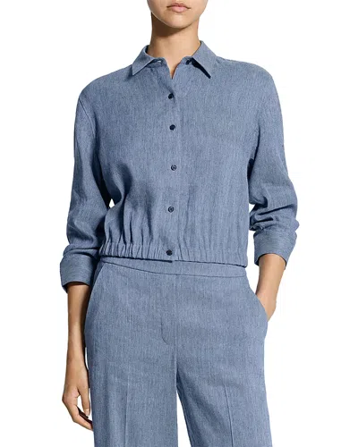 Theory Cropped Denim Shirt In Blue