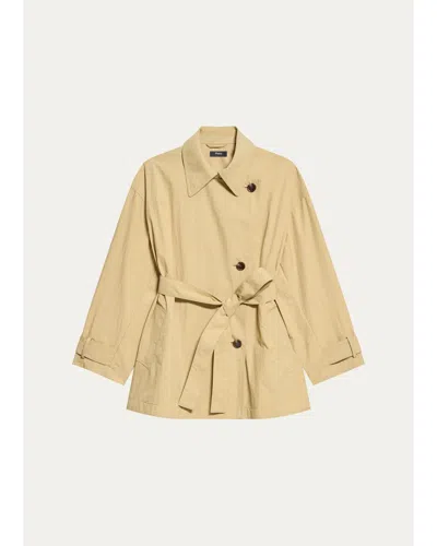 Theory Cropped Double-breasted Trench Coat In Hazel