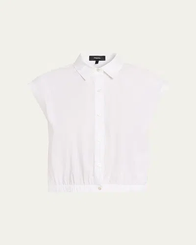 Theory Cropped Elasticated-waist Button-front Shirt In Multi