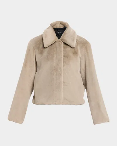 Theory Cropped Faux Fur Coat In Brown