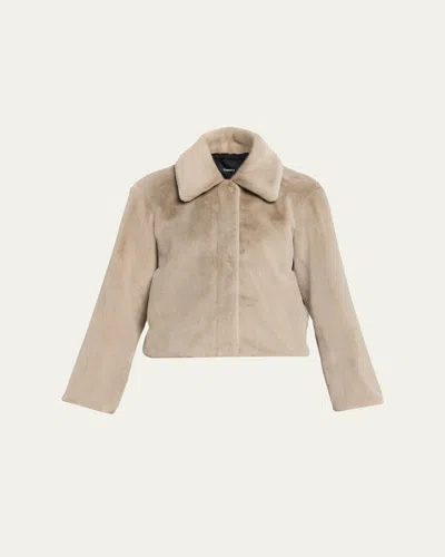 Theory Cropped Faux Fur Coat In Nude