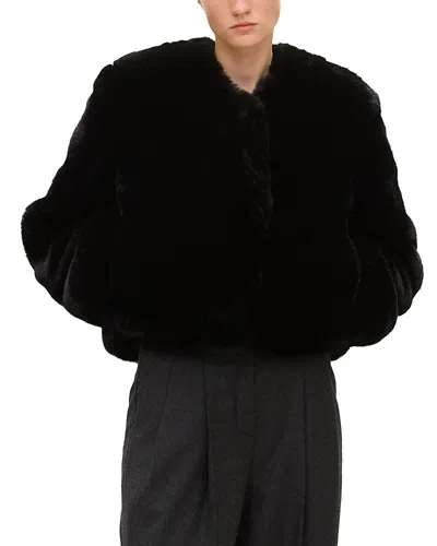 Theory Cropped Faux Fur Jacket In Black