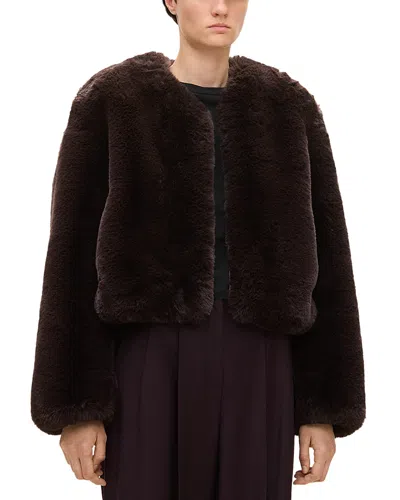 Theory Cropped Faux Fur Jacket In Brown