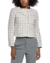 Theory Cropped Gingham Cotton-blend Tweed Jacket In Gray