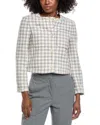 Theory Cropped Gingham Cotton-blend Tweed Jacket In Gray