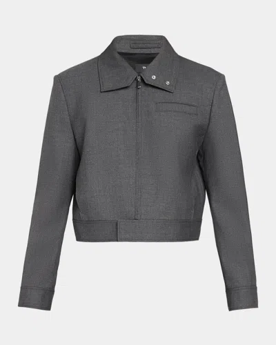 Theory Cropped Harrington Jacket In Charcoal Melange