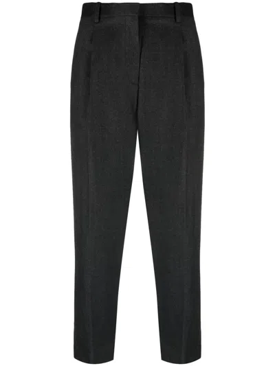 Theory Cropped High-waisted Trousers In Grau