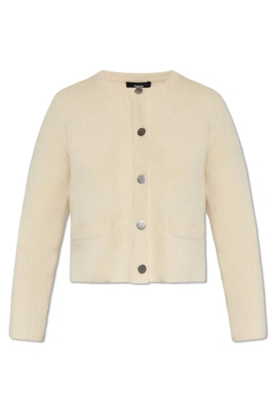 Theory Cropped Knitted Jacket In Beige