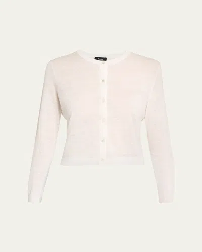 Theory Cropped Linen-blend Cardigan In Bone