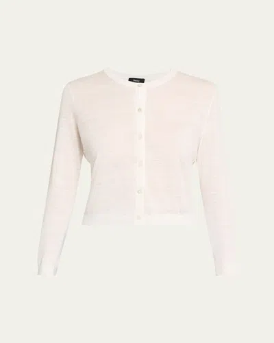 Theory Cropped Linen-blend Cardigan In Multi