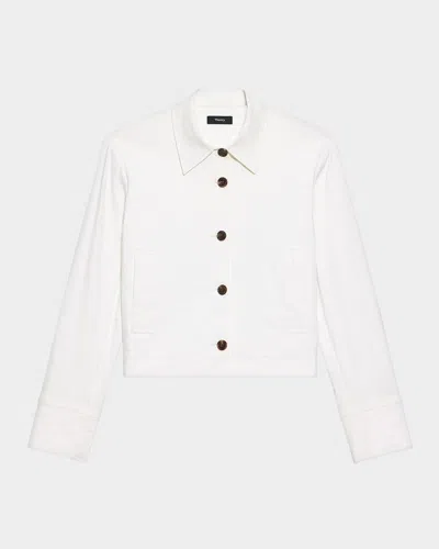 Theory Cropped Linen-blend Shirt Jacket In White
