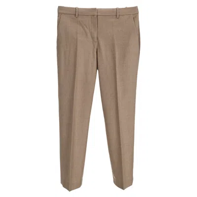 Theory Cropped Pants In Beige Virgin Wool In Brown