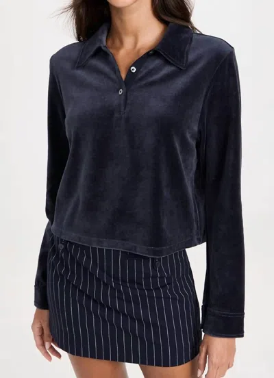 Theory Cropped Polo Shirt In Navy In Blue