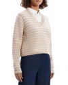 Theory Waverly Stripe Cotton V-neck Crop Sweater In Brown