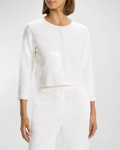 Theory Cropped Sequin Cardigan In Wht