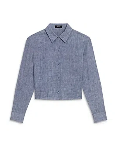 Theory Cropped Shirt In Blue
