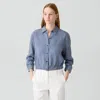 Theory Cropped Shirt In Fluid Linen In Blue