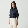 Theory Cropped Shirt In Good Cotton In Blue