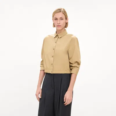 Theory Cropped Shirt In Relaxed Poplin In Bright Khaki