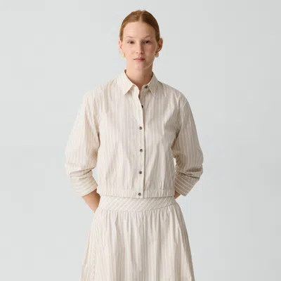 Theory Cropped Shirt In Striped Cotton-blend In Neutral