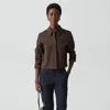 Theory Cropped Shirt Jacket In Good Linen In Brown