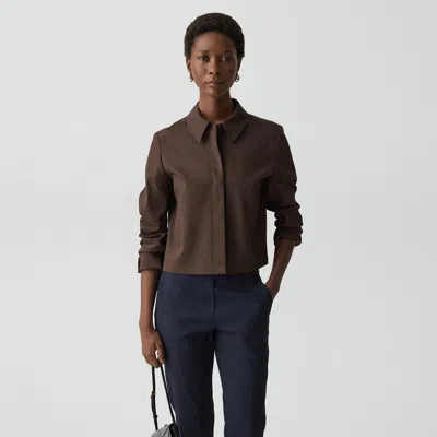 Theory Cropped Shirt Jacket In Good Linen In Brown