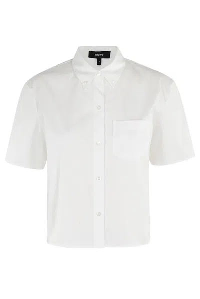Theory Cropped Short-sleeved Shirt In White