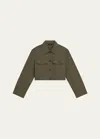 Theory Cropped Trucker Jacket In Organic Cotton In Dark Olive