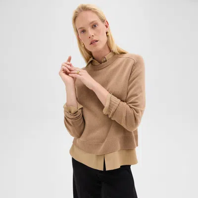 Theory Cropped Sweater In Cashmere In Royal Camel