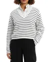 Theory Waverly Stripe Cotton V-neck Crop Sweater In White/black
