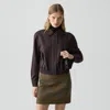 Theory Cropped Track Jacket In Wool-blend Flannel In Brown