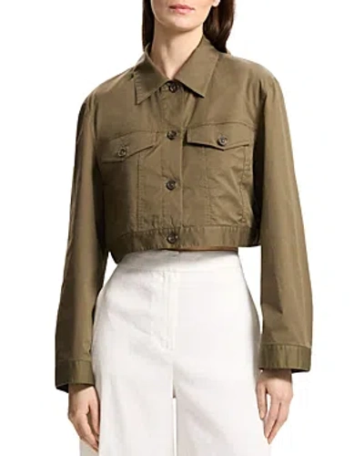 Theory Cropped Trucker Jacket In Dark Olive