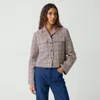 Theory Cropped Tweed Jacket In Cotton-blend In Pink Multi