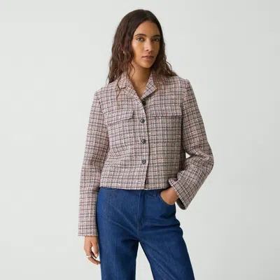 Theory Cropped Tweed Jacket In Cotton-blend In Pink Multi