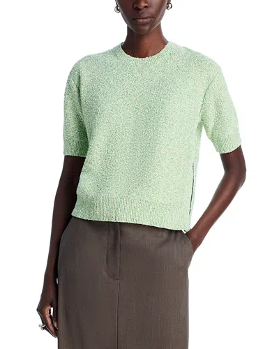 Theory Cropped Tweed Short Sleeve Sweater In Green