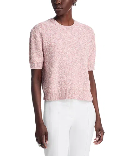 Theory Cropped Tweed Short Sleeve Sweater In Pink