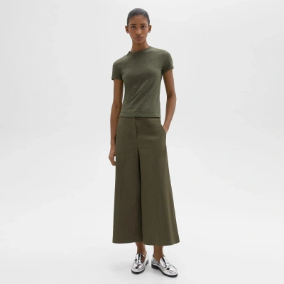Theory Cropped Wide-leg Pant In Good Linen In Dark Olive