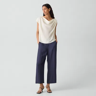 Theory Cropped Wide-leg Pant In Washed Twill In Blue