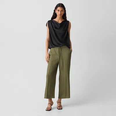 Theory Cropped Wide-leg Pant In Washed Twill In Green