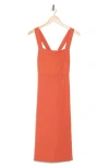 Theory Crossback Linen-blend Midi Dress In Dark Coral