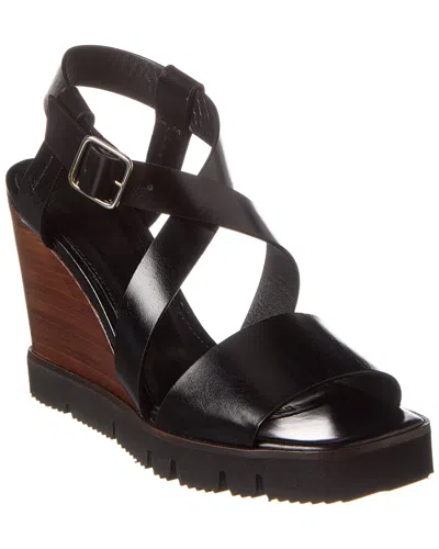Theory Cross Band Leather Wedge Sandal In Black