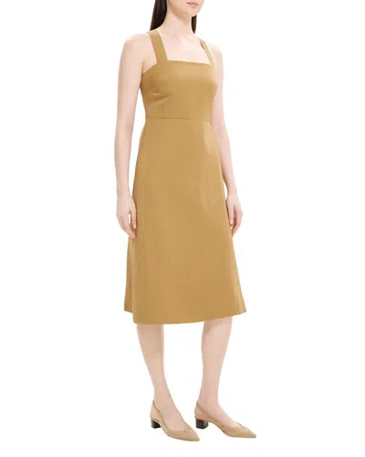 Theory Crossback Linen-blend Midi Dress In Brown