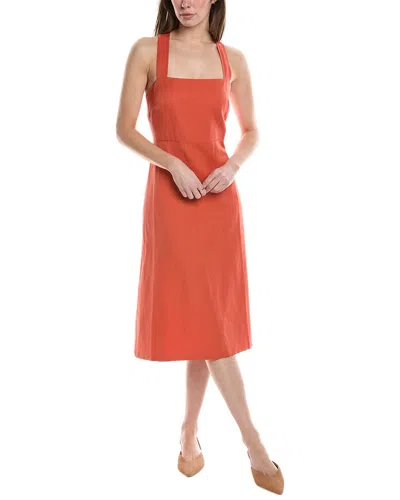 Theory Crossback Linen-blend Midi Dress In Orange