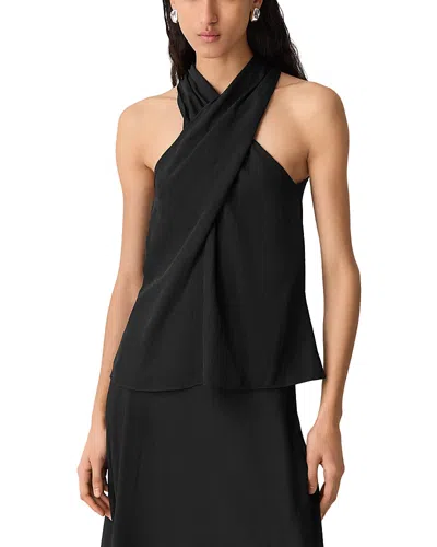 Theory Crossover Neck Sleeveless Top In Black