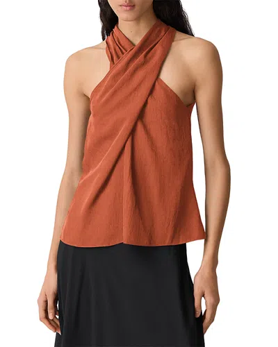 Theory Crossover Neck Sleeveless Top In Brown
